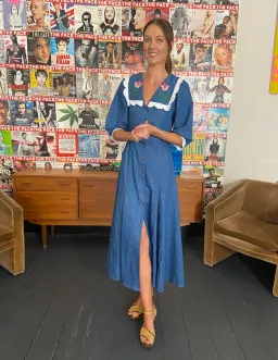 Rixo Ellen Denim Tulip-embroidered Dress Blue Size 6  for rent on The Volte - image 3