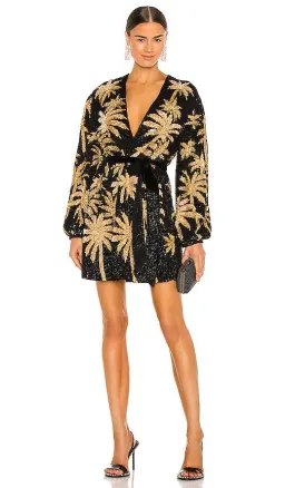 Retrofete Gabrielle Robe Dress in Blac/Gold Palm Size 6 for rent on The Volte - image 2