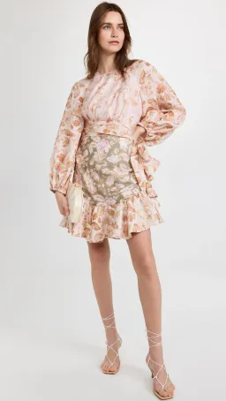 Zimmermann Lyre Wrap Billow Mini Dress Spliced Size 0/Au 8 for rent on The Volte - image 1