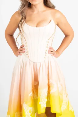 Zimmermann Wonderland Lace Up Midi Dress Sunset Ombre Size 0 / AU 8 for rent on The Volte - image 6