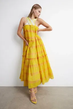 Aje Wilderness Tiered Maxi Dress Yellow Size AU 6 / US 2 for rent on The Volte - image 1