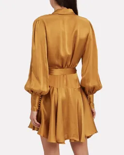 Zimmermann Silk Wrap Mini Dress Gold Size 0 AUS 8 for rent on The Volte - image 2