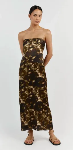 Dissh Mason Satin Tie Dye Strapless Dress Olive Size 10 / M for rent on The Volte - image 1