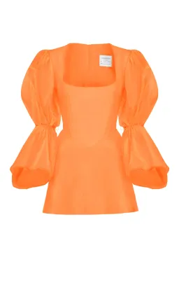 Van Der Kooij Neve Volume Sleeve Micro Mini Dress Orange Size 3 / AU 12  for rent on The Volte - image 3