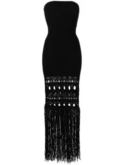 Christopher Esber Strapless Fringe Dress Black Size 8  for rent on The Volte - image 3
