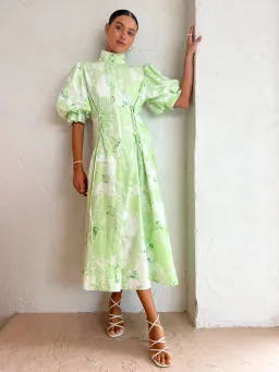 Leo Lin Anneke Drawstring Midi Dress Green Size 12 for rent on The Volte - image 1