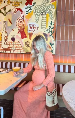 Anna Quan Long Sleeve Ribbed Knit Midi Dress Orange  Size AU 10 for rent on The Volte - image 3