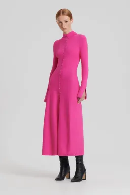 Scanlan Theodore Crepe Knit Button Polo Dress Fuchsia Size AU 8 for rent on The Volte - image 1