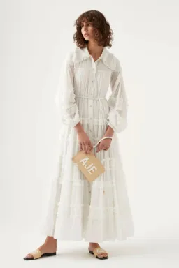 Aje Memento Tiered Maxi Dress In White Size AU 12  for rent on The Volte - image 1