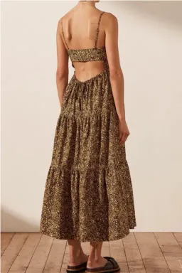 Shona Joy Lilou Lace Up Backless Midi Dress Mimosa Size AU 14 for rent on The Volte - image 3