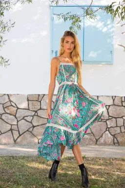 Spell Turquoise Babushka Midi Dress Size S/AU 8 for rent on The Volte - image 1