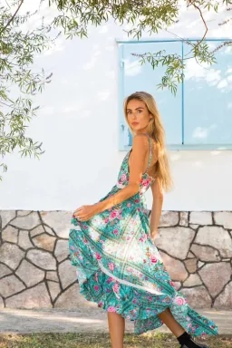 Spell Turquoise Babushka Midi Dress Size S/AU 8 for rent on The Volte - image 4