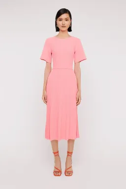 Scanlan Theodore Pleated Ribbed Draped Sleeve Dress in Peach Size S/Au 8  for rent on The Volte - image 1