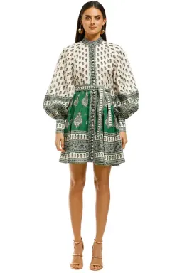 Zimmermann Amari Emerald Long Sleeve Buttoned Mini Dress Green Paisley Size 3 / Au 14 for rent on The Volte - image 3