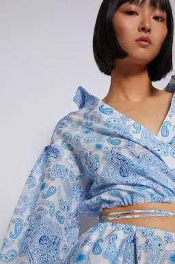 Scanlan Theodore Aztec Paisley Crop Shirt and Skirt Set Blue Size 6/8 for rent on The Volte - image 3