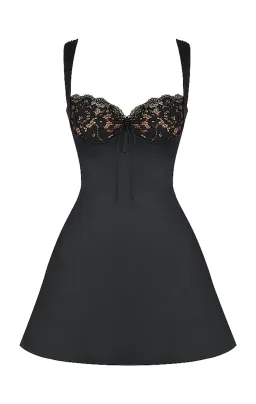 House of CB Adriana Satin and Lace Mini Dress Black Size S/AU 8 for rent on The Volte - image 7