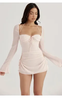 House of CB Baby Chiffon Cutout Halter Mini Dress Pink Quartz Size XS/AU 6 for rent on The Volte - image 2