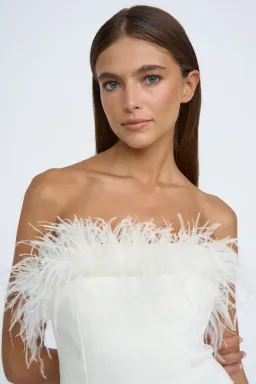 By Johnny Feather Mini Dress White Size 6 for rent on The Volte - image 2