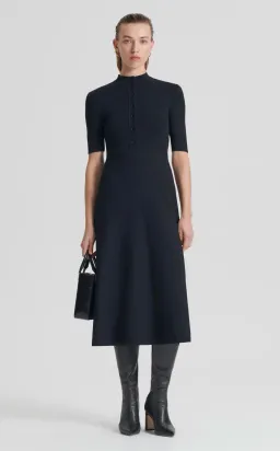 Scanlan Theodore Crepe Knit Short Sleeve Button Midi Dress Black Size S / Au 8 for rent on The Volte - image 1