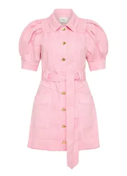Aje Flora Denim Puff Sleeve Mini Dress Pink Size AU 8 for rent on The Volte - image 5
