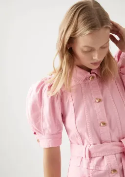 Aje Flora Denim Puff Sleeve Mini Dress Pink Size AU 8 for rent on The Volte - image 4