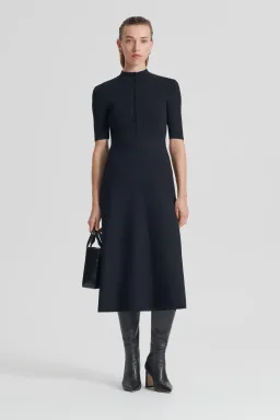Scanlan Theodore Crepe Knit Short Sleeve Button Midi Dress Black Size XS/AU 6 for rent on The Volte - image 1