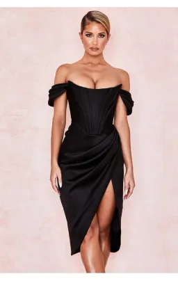 House of Cb Loretta Satin Off Shoulder Dress Black Size XS / Au 6 for rent on The Volte - image 2