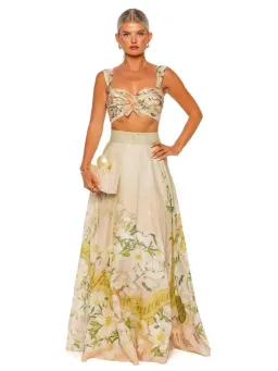 Zimmermann The Coaster Gathered Bra And Maxi Skirt In Blush Garden Floral Size 0 / AU 6 for rent on The Volte - image 2