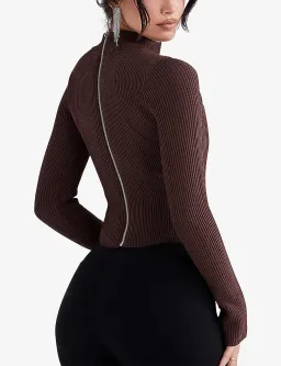 House Of Cb Georgina Cut-out Stretch-knit Top Brown Size XS / AU 6 for rent on The Volte - image 4