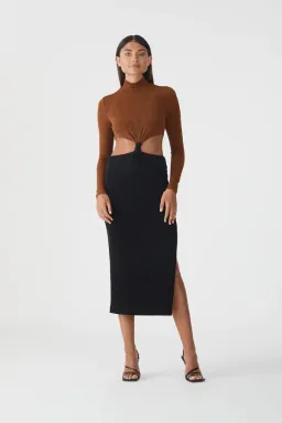 San Sloane Ninette Midi Dress Black/Brown Size AU 8 for rent on The Volte - image 1