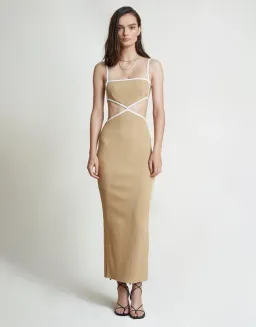 Bec & Bridge Coyote Midi Dress in Nude Size AU 6  for rent on The Volte - image 1