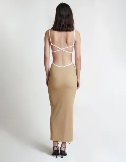 Bec & Bridge Coyote Midi Dress in Nude Size AU 6  for rent on The Volte - image 4