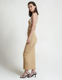 Bec & Bridge Coyote Midi Dress in Nude Size AU 6  for rent on The Volte - image 3