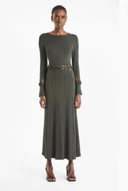 Dion Lee Radiance Rib Braid LS Dress Olive Size 8 for rent on The Volte - image 1