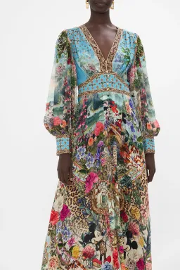 Camilla Mickey Takes A Trip Shaped Waistband Maxi Dress With Gathered Sleeves Size XL / AU 16 for rent on The Volte - image 4