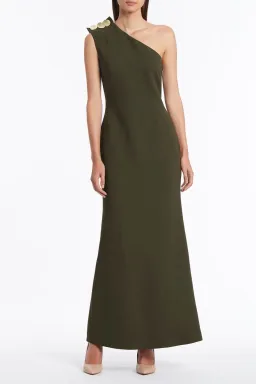 Carla Zampatti Olive Diana Asymmetric Gown Size 6  for rent on The Volte - image 1