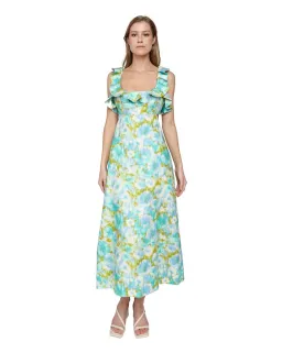Zimmermann The High Tide Frilled Midi in Aqua Ikat Floral Size 1 /Au 10 for rent on The Volte - image 1