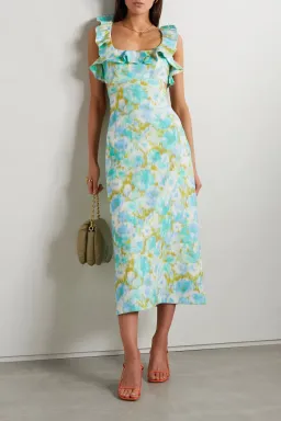 Zimmermann The High Tide Frilled Midi in Aqua Ikat Floral Size 1 /Au 10 for rent on The Volte - image 3