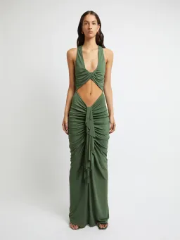 Christopher Esber Vivenda Drape Front Dress Bottle Green Size 6  for rent on The Volte - image 1