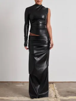 Effie Kats Tove Faux Leather Top and Skirt Set Black Size M / Au 10 for rent on The Volte - image 1