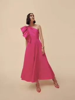 Aje Bonjour Asymmetric Midi Dress Fuchsia Pink Size AU 16  for rent on The Volte - image 3