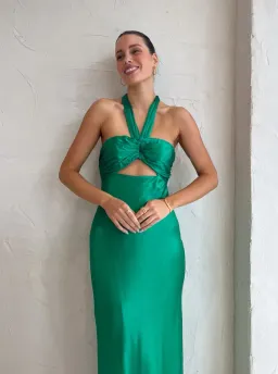 Shona Joy Lana Ruched Halter Midi Dress Tree Green Size 8 for rent on The Volte - image 2