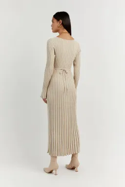 Dissh Reign Stone Sleeved Knit Midi Dress Stone Size XS/AU 6 for rent on The Volte - image 5