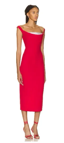 Roland Mouret Off Shoulder Diamante Midi Dress Red Size 12 for rent on The Volte - image 2
