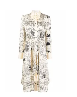 Zimmermann Collage Silk Bow Detail Midi Dress Cream Size 0 / Au 8 for rent on The Volte - image 3