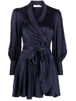 Zimmermann Silk Wrap Mini Dress in Navy Size 0 / Au 8 for rent on The Volte - image 2