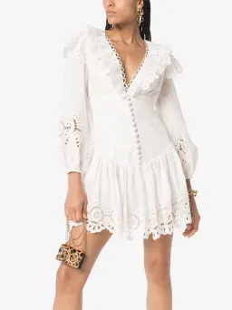  Zimmermann Bellitude Scallop Mini Dress in White Size 0 / Au 8 for rent on The Volte - image 2