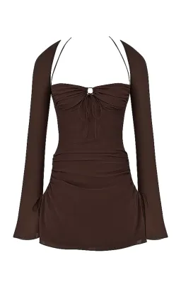 House of CB Baby Chiffon Cutout Halter Mini Dress Brown Size L / AU 12 for rent on The Volte - image 6