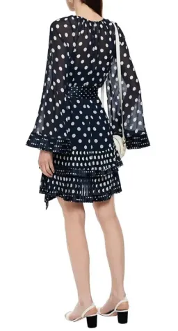 Zimmermann Tiered Belted Satin Dress Polka Blue Dot Size 2/ Au 12  for rent on The Volte - image 2