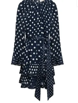 Zimmermann Tiered Belted Satin Dress Polka Blue Dot Size 2/ Au 12  for rent on The Volte - image 3